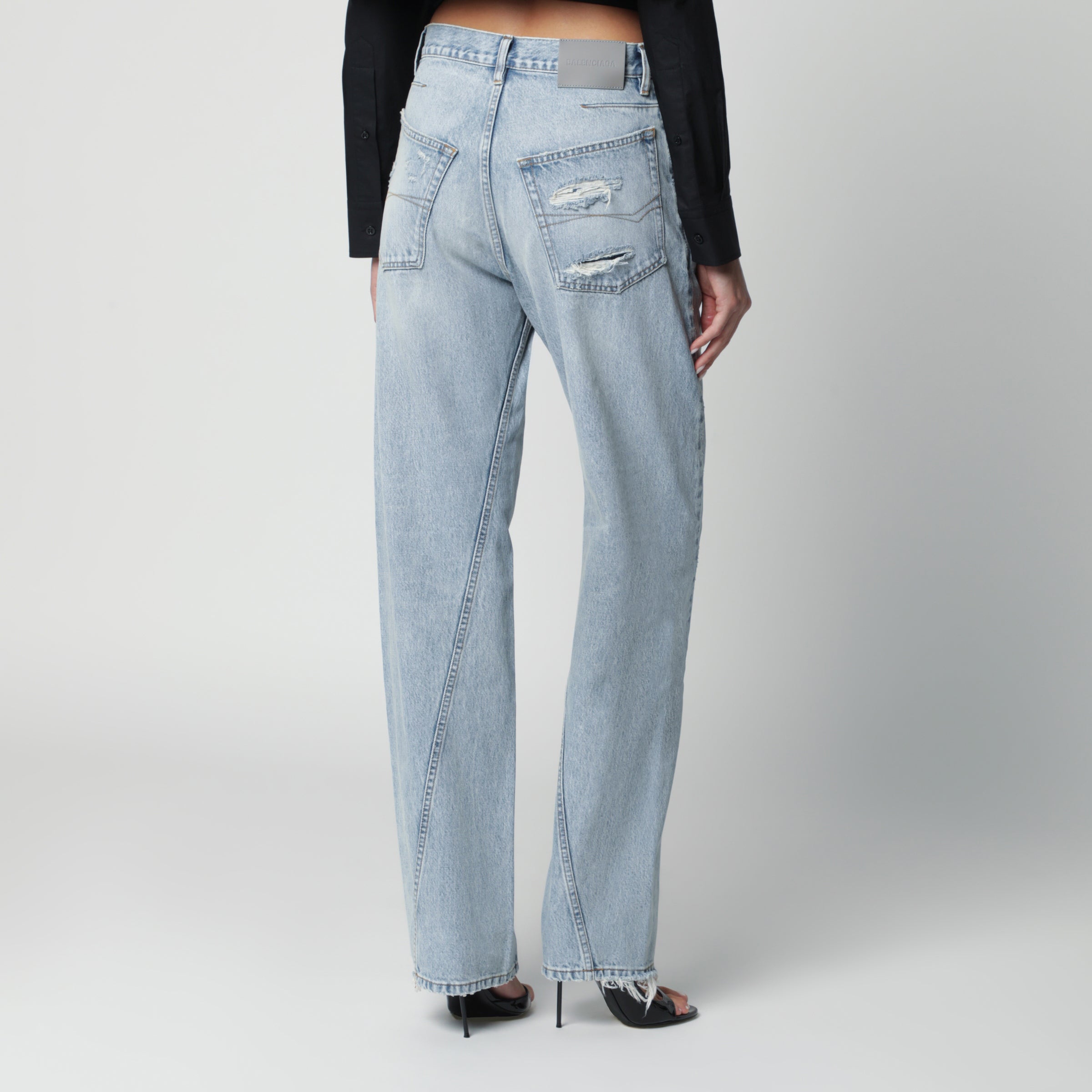 Twisted-seam jeans in faded light blue denim