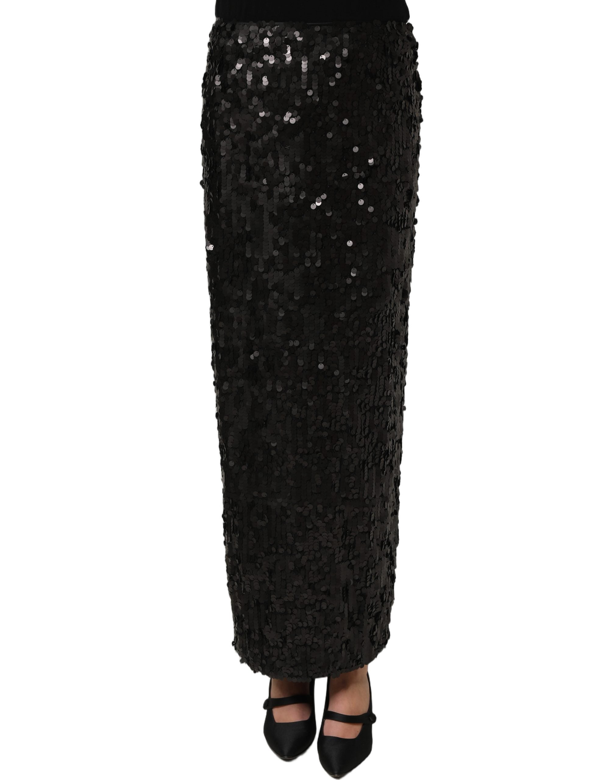 Sequin Pencil Skirt — Black