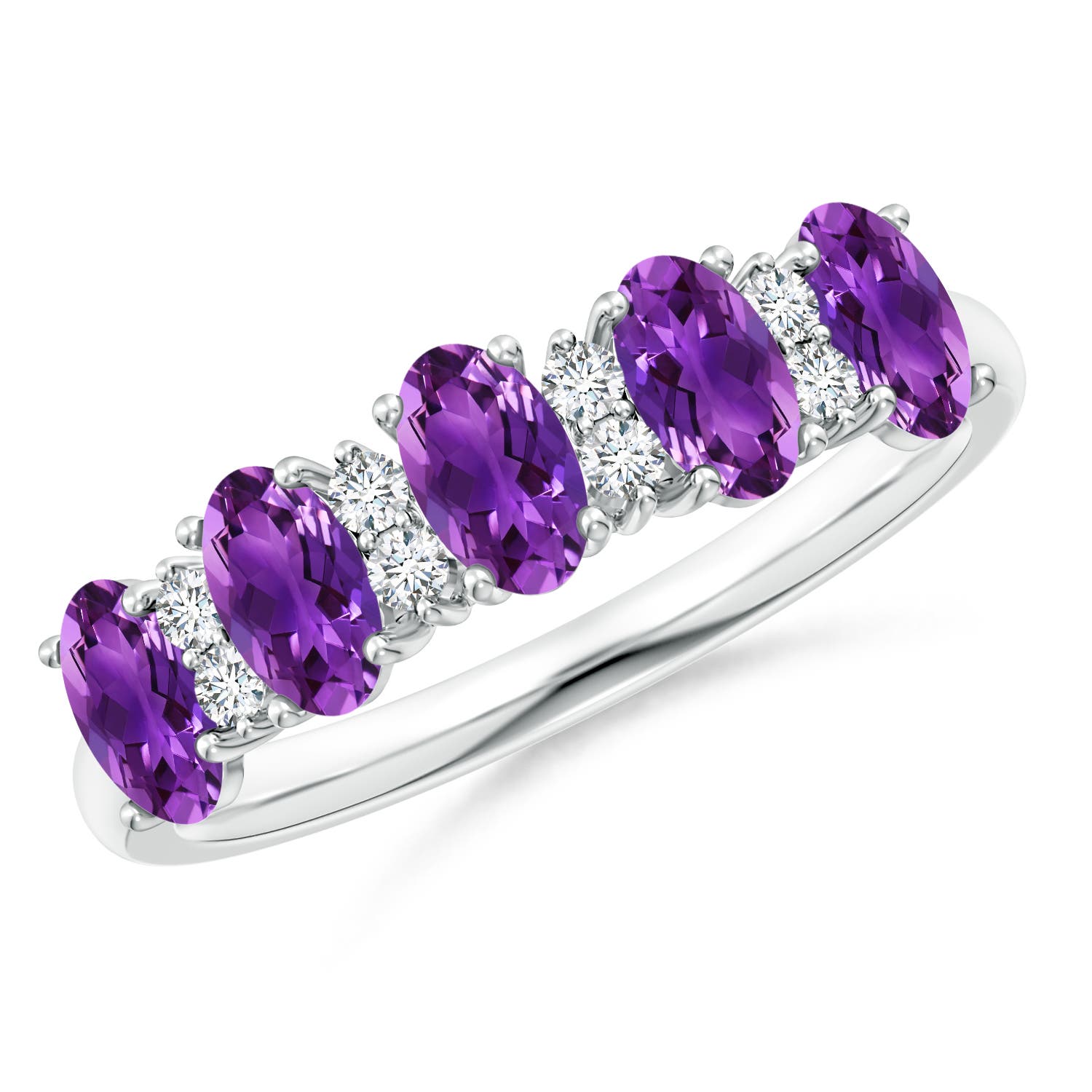 Angara 1.0 Carat Five Stone Amethyst and Diamond Wedding Ring in 14K White Gold