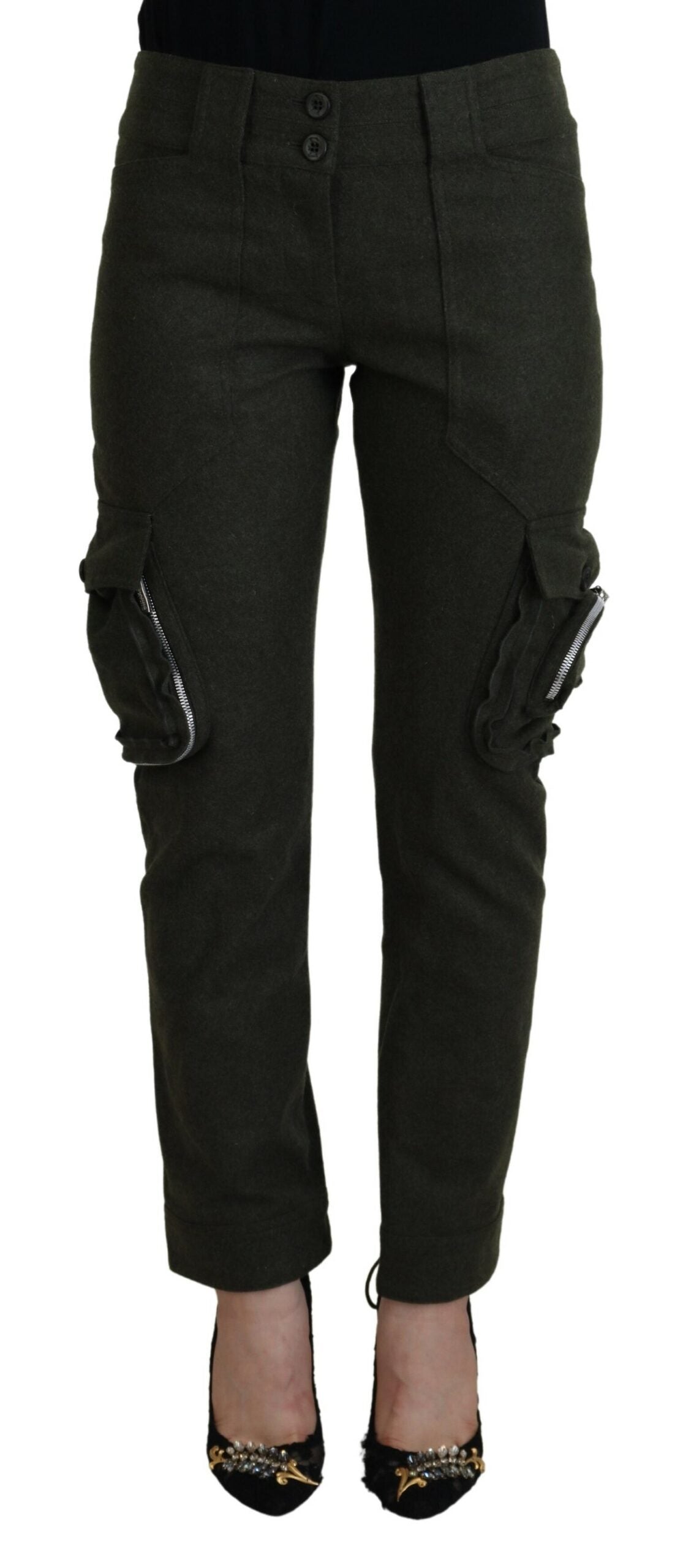 Lace-Up Leg Cargo Cargo Pants — Green