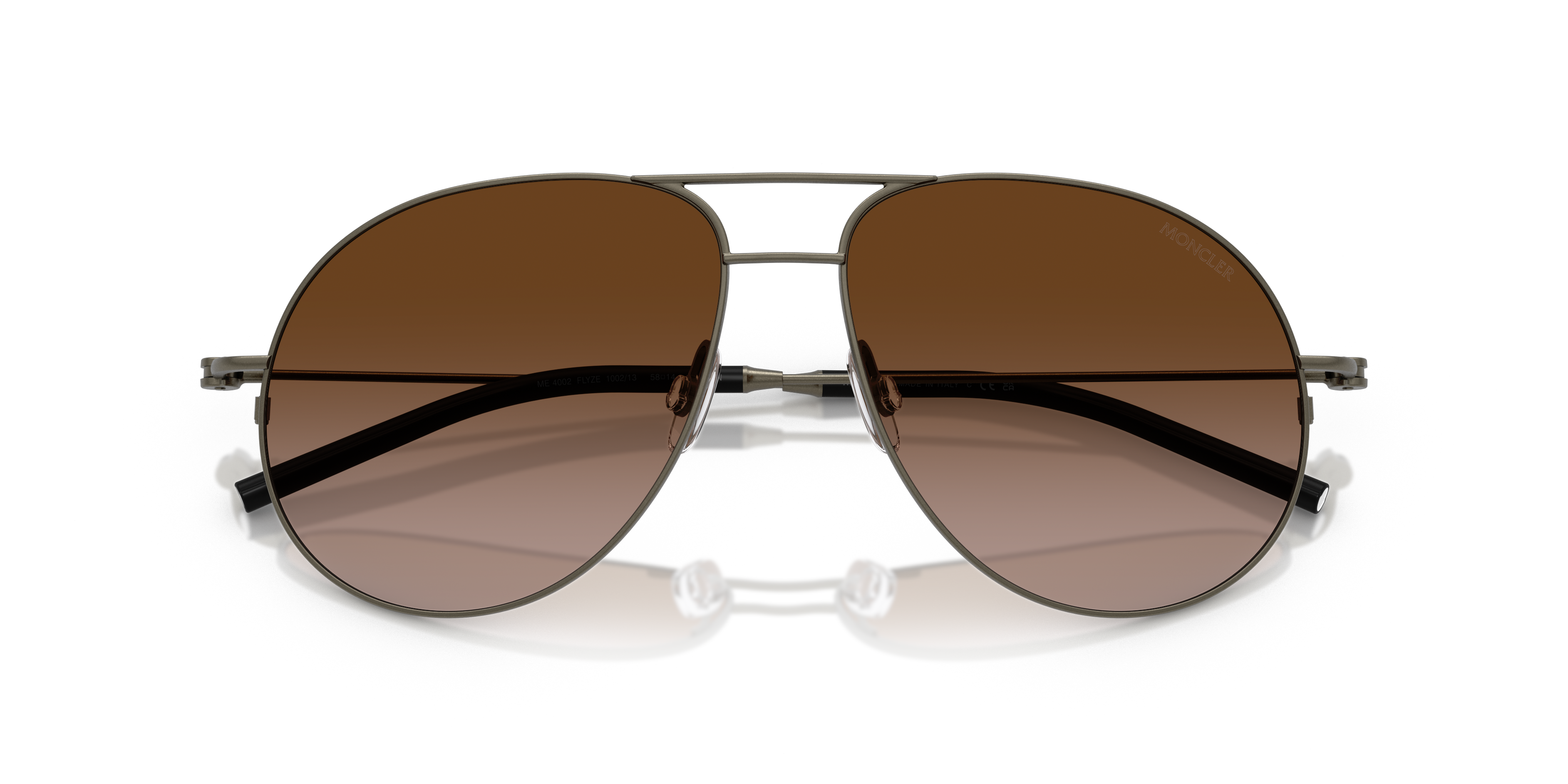 Moncler Unisex Moncler ME4002 FLYZE 100213 Gafas de sol Acero Gris Marrón Piloto Normal Matizado