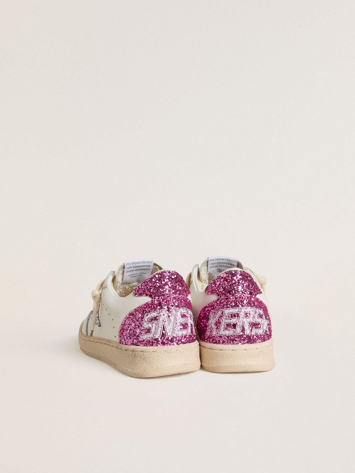 Golden Goose - Junior Ball Star With Silver Glitter Star And Pink Glitter Heel Tab