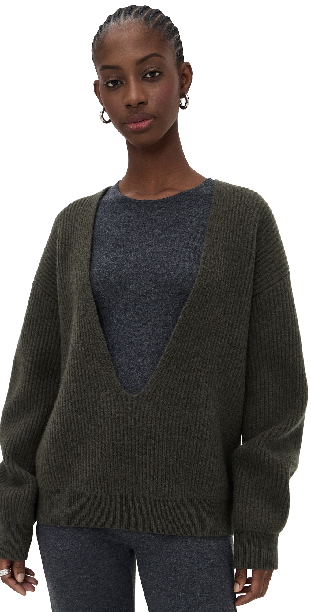 Deep V Neck Sweater DARK GREY L