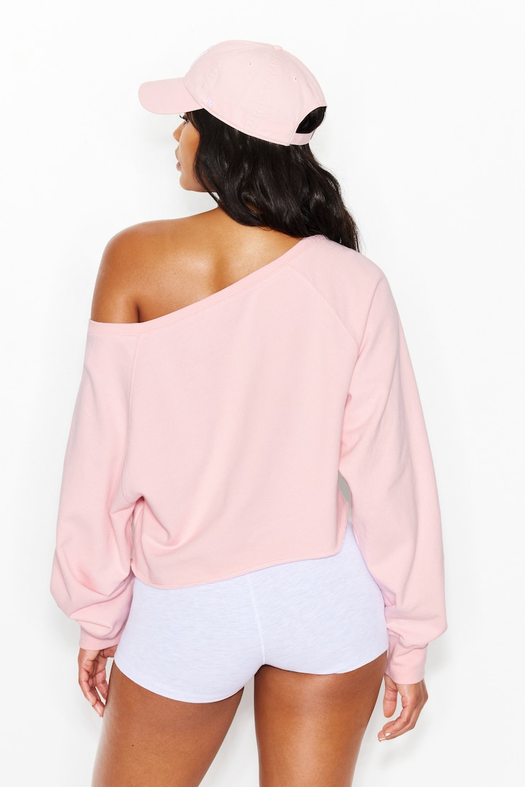 SoftTerry™ Raw-Edge Off Shoulder Sweatshirt - Pink - Women Clothing