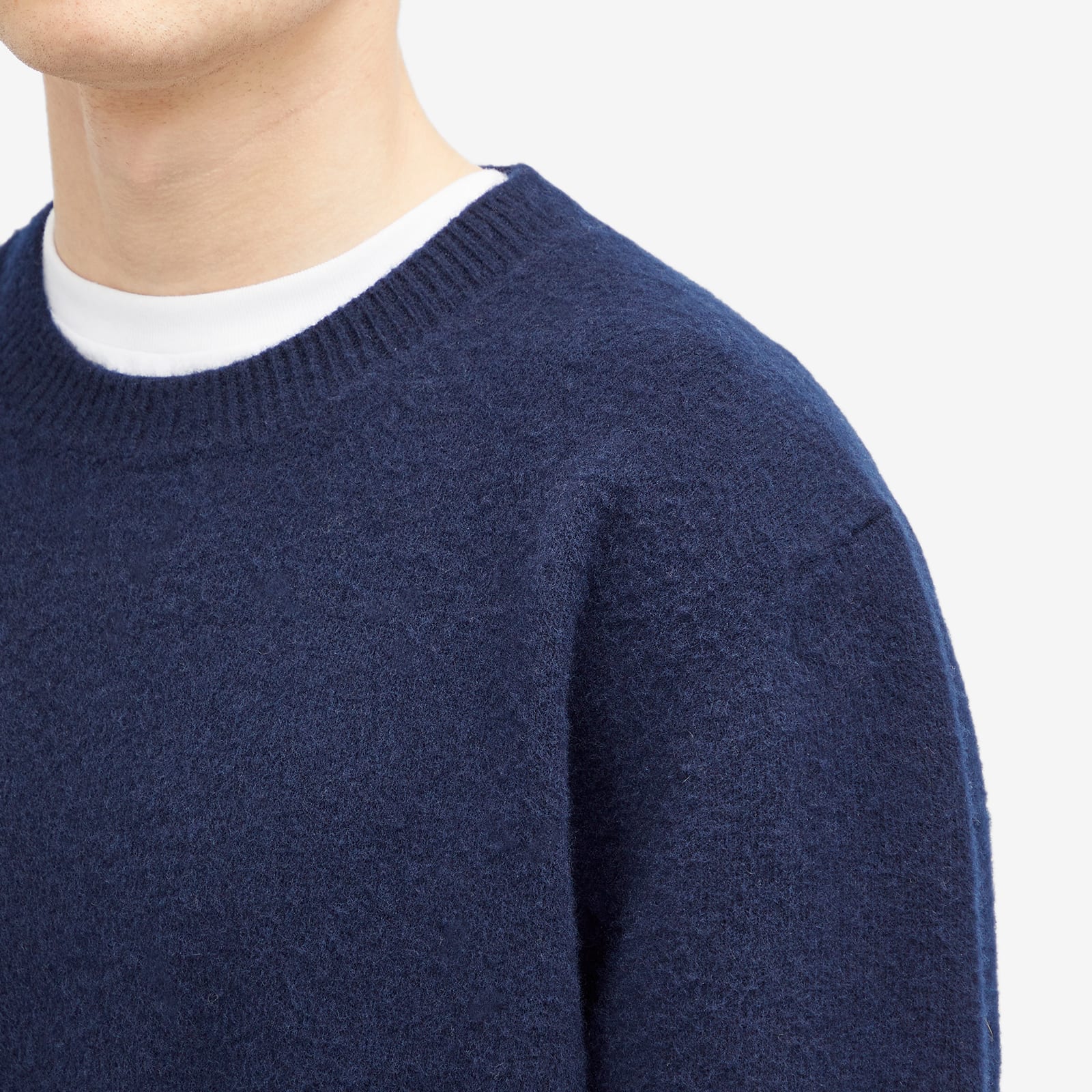 Men's Relaxed Boiled Wool Crew Neck Jumper in Marine Blue