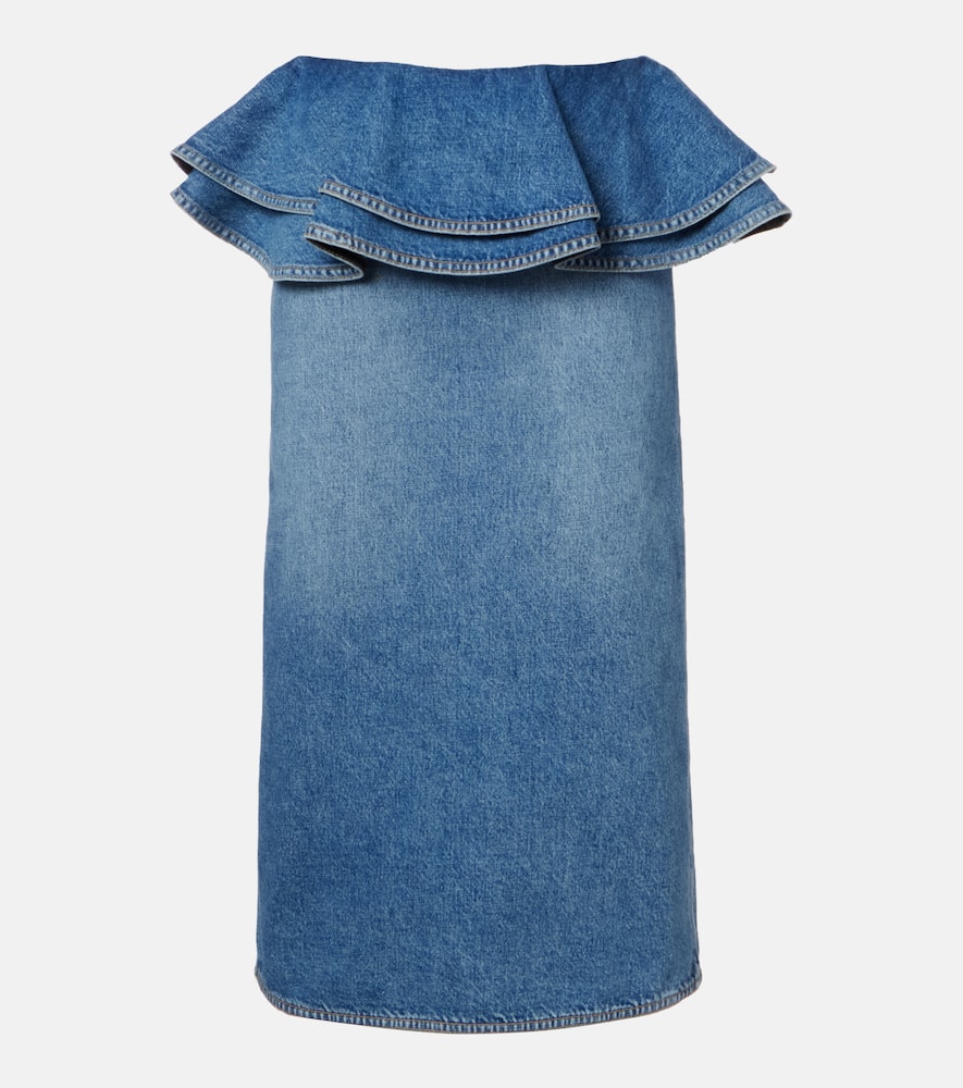 Peplum denim midi skirt