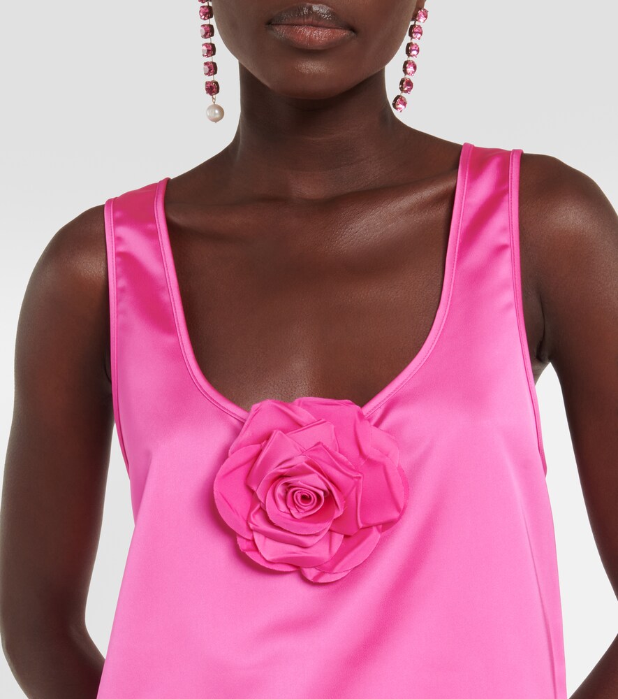Rose-appliqué satin top