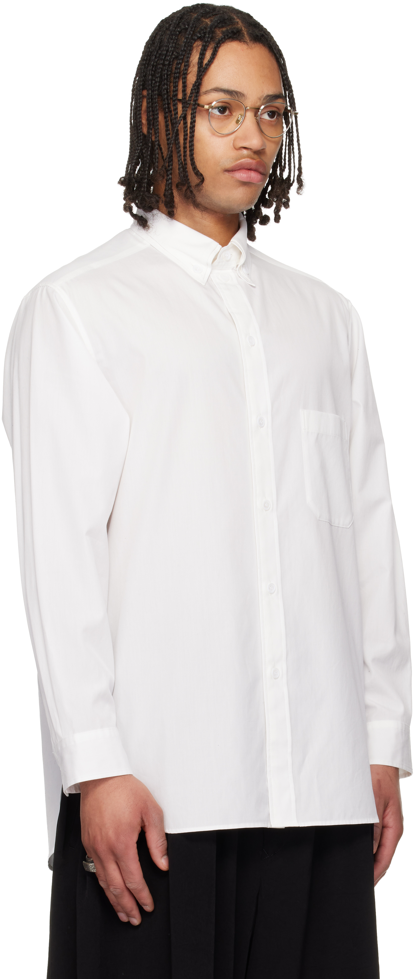 White Cotton Broad Double Collar Shirt
