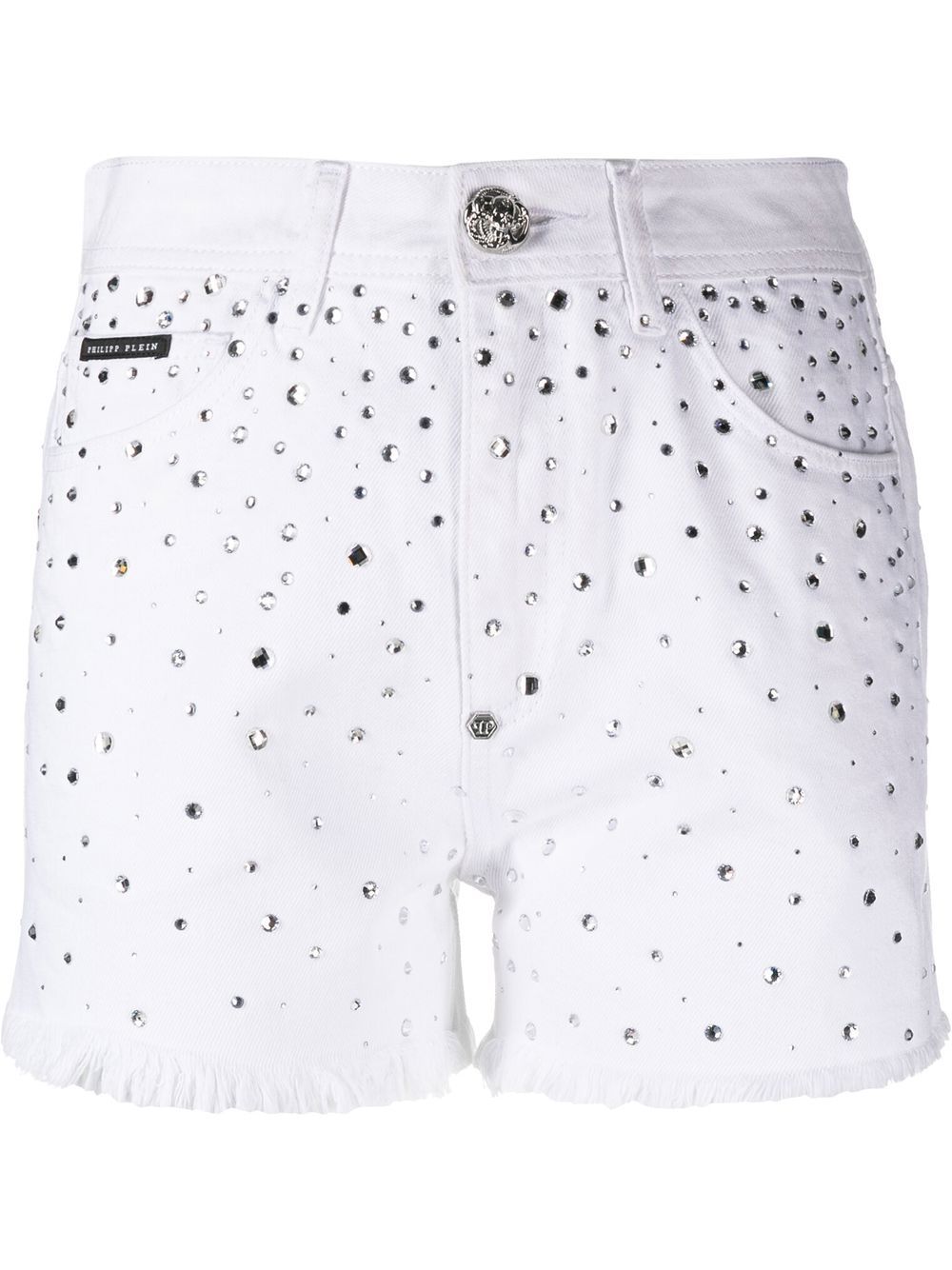 Logo-patch crystal-embellished shorts - White
