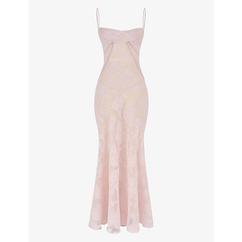 Womens Soft Pink Seren Lace-up Lace Maxi Dress