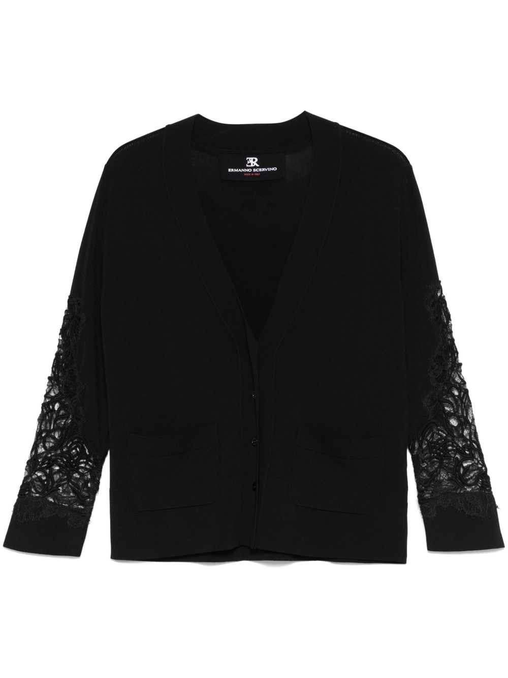 Lace-panelling cardigan - Black