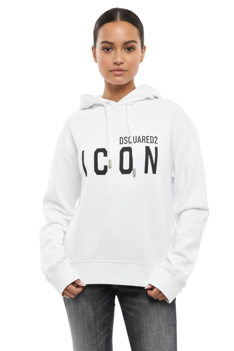 White Graphic Hood Sweatshirt