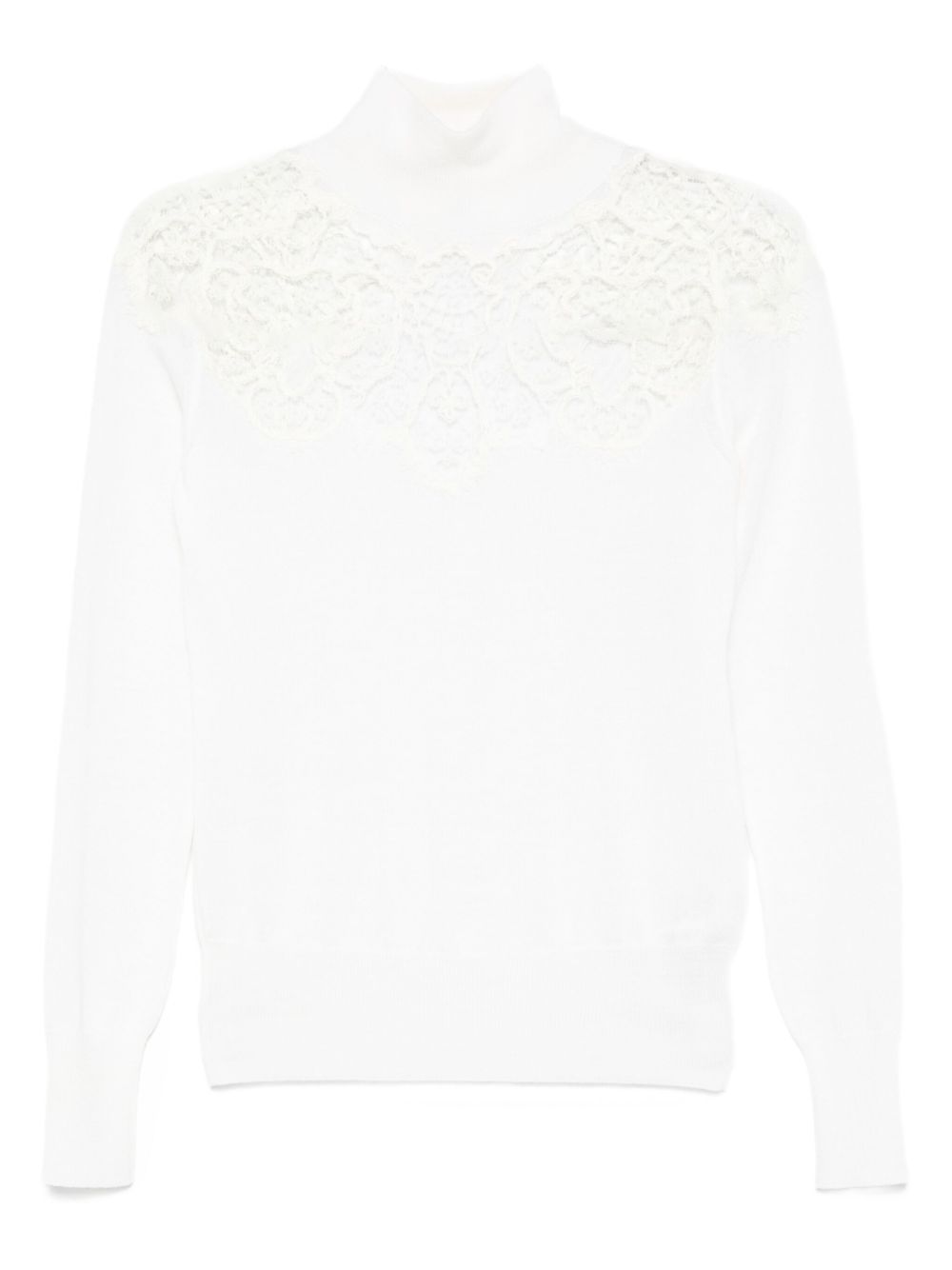 Lace-insert high-neck sweater - White