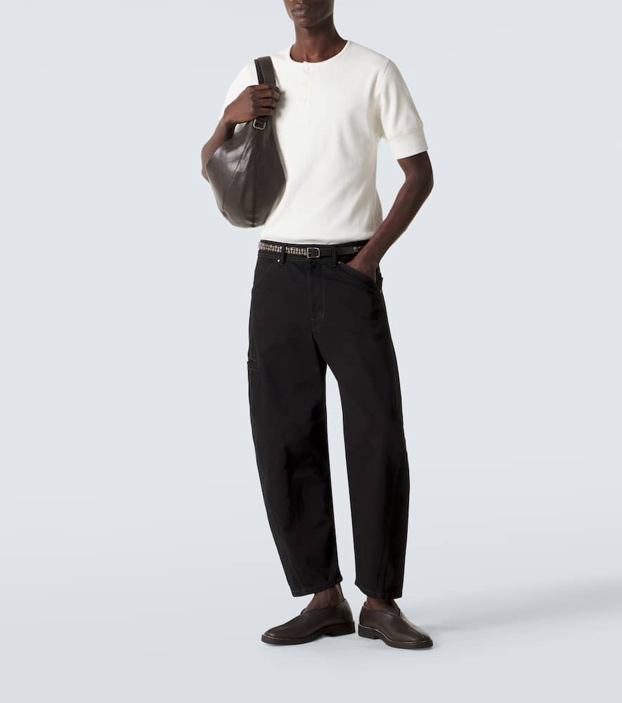 Cotton and linen jersey Henley shirt