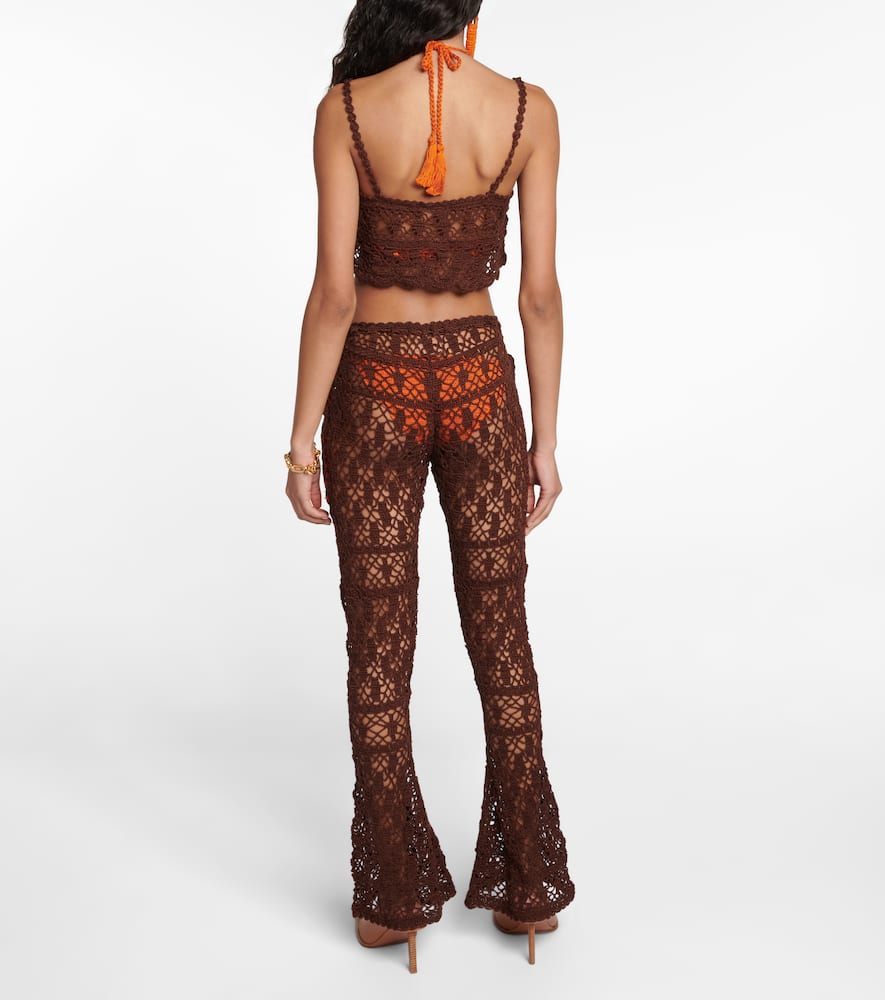 Mid-rise crochet cotton pants