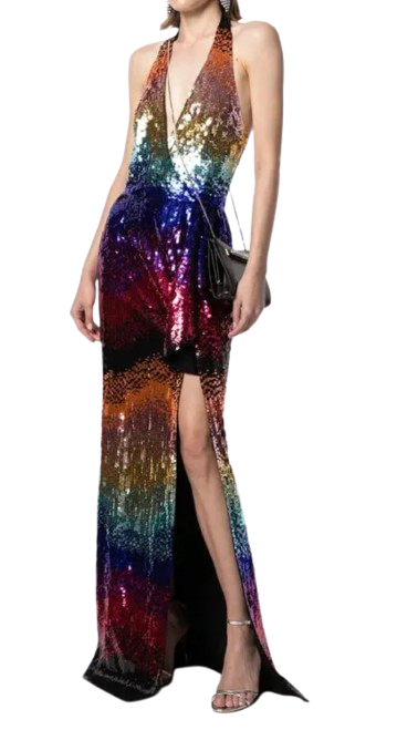Gradient-Sequin Halterneck Gown