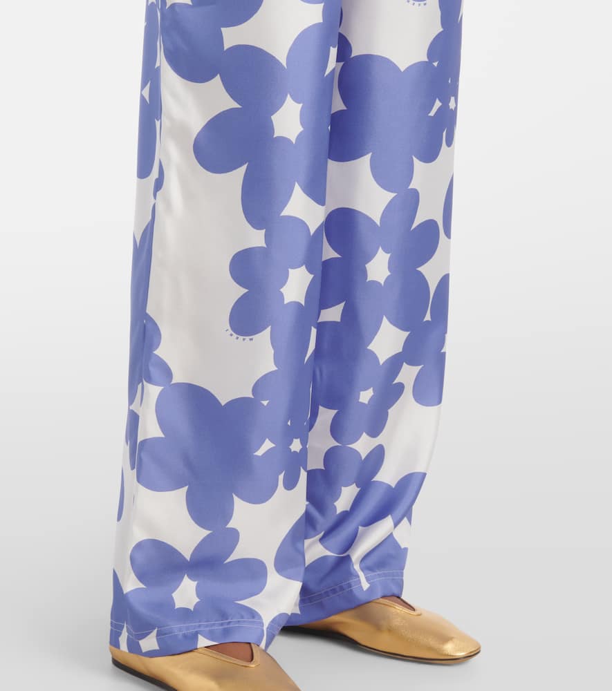 Floral silk wide-leg pants
