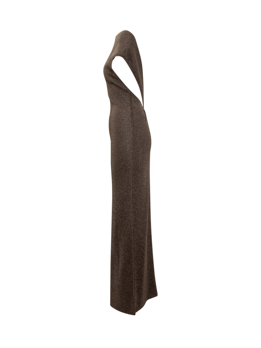 Brown Textured Boat Neck Maxi Dress