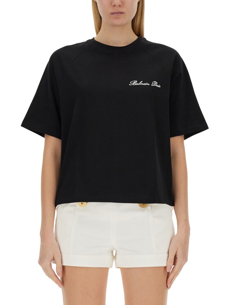 Logo-embroidered cotton T-shirt - Black