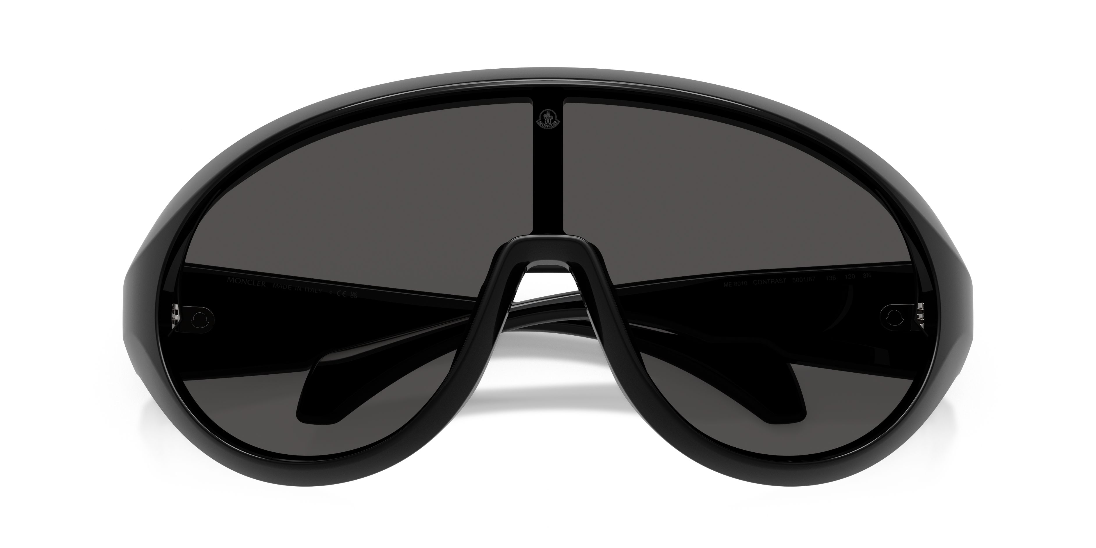 Moncler Uniseks Moncler ME8010 CONTRAST 500187 Zonnebrillen Geïnjecteerd Zwart Grijs Rotonde Normaa