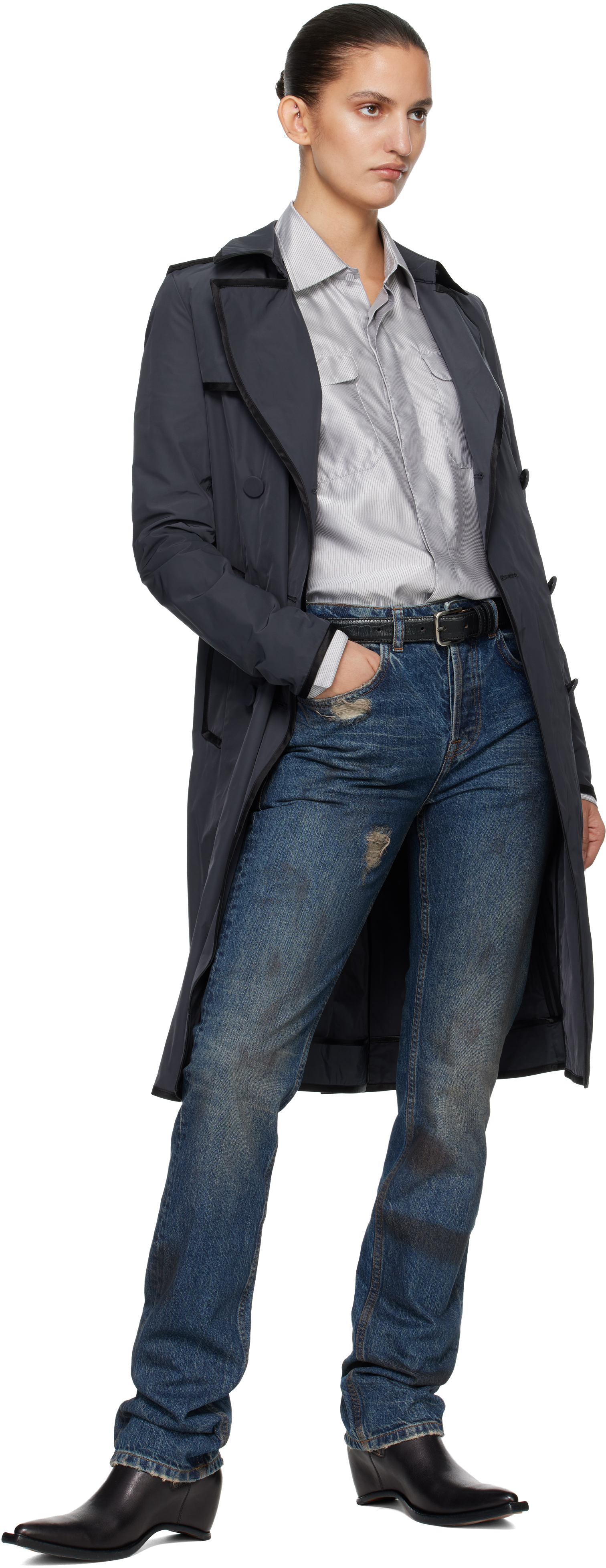 Navy Nylon Trench Coat