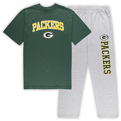 Men's Green/Heather Gray Green Bay Packers Big & Tall T-Shirt & Pants Sleep Set