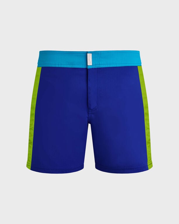 Men Stretch Swim Shorts Flat Belt Color Block - Mdb - Merle - Blue
