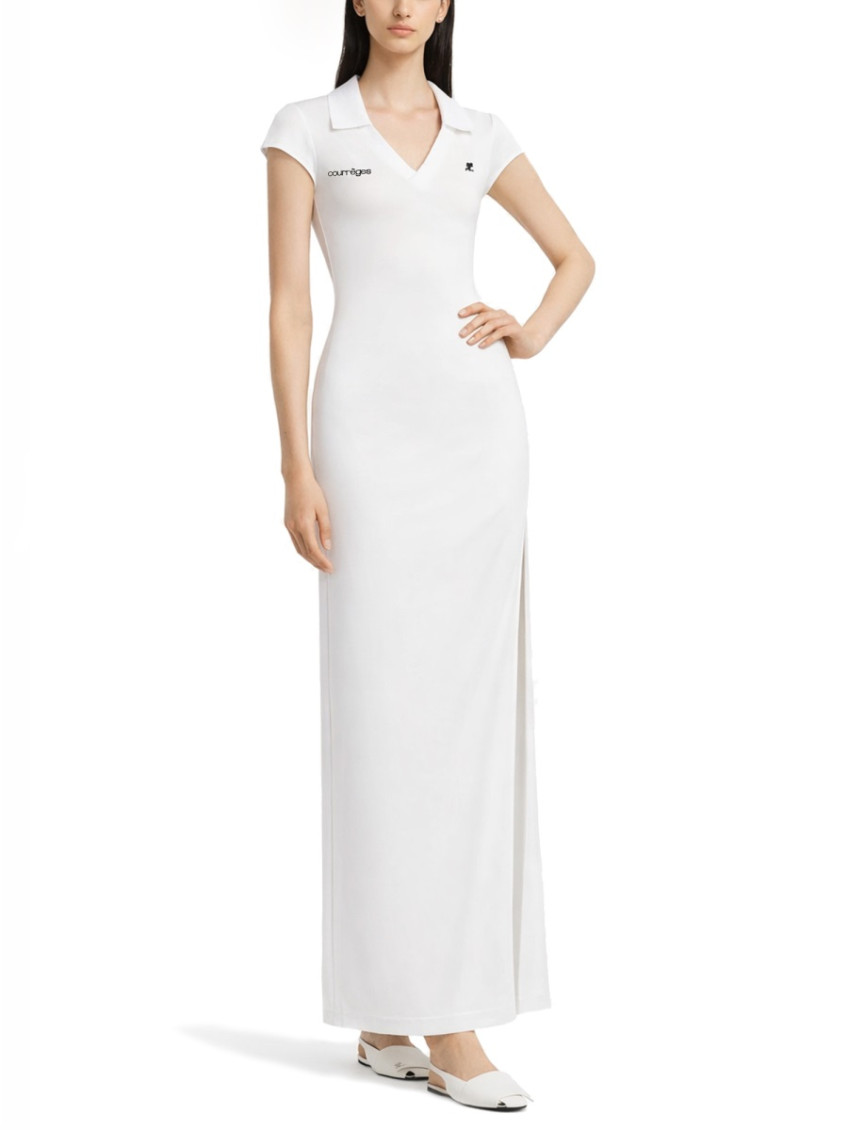 White Logo Shirt Collar Maxi Dress