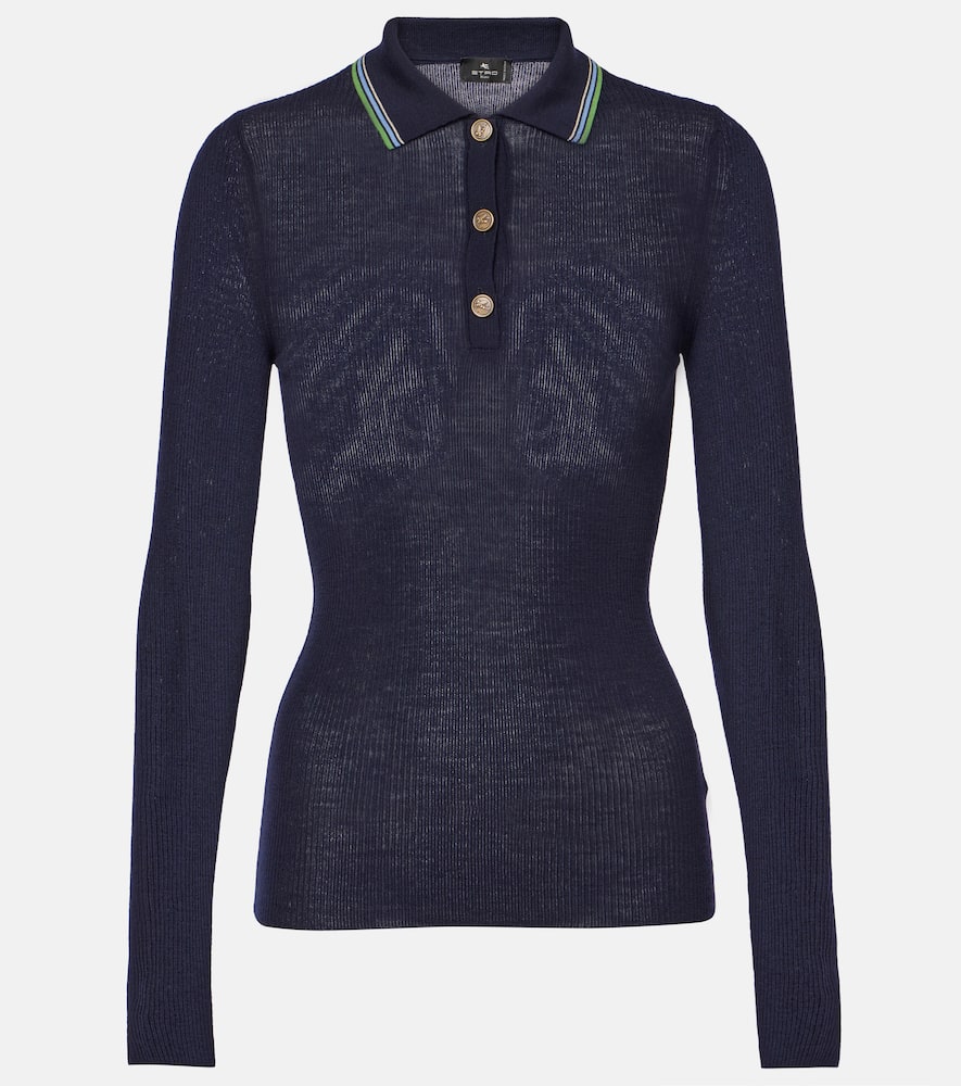 Printed wool and cotton polo sweater