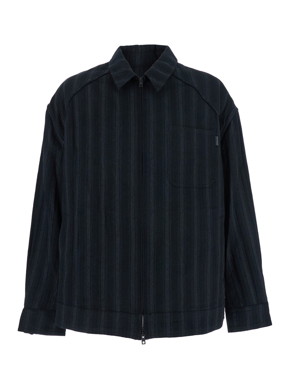 Striped Cotton and Wool Blend Jacket — Black
