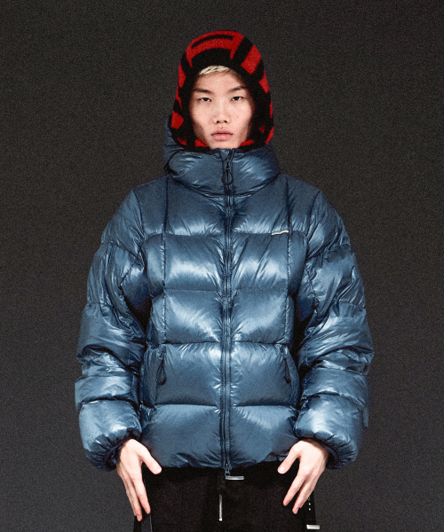 HOODED DUCK DOWN JACKET BLUE