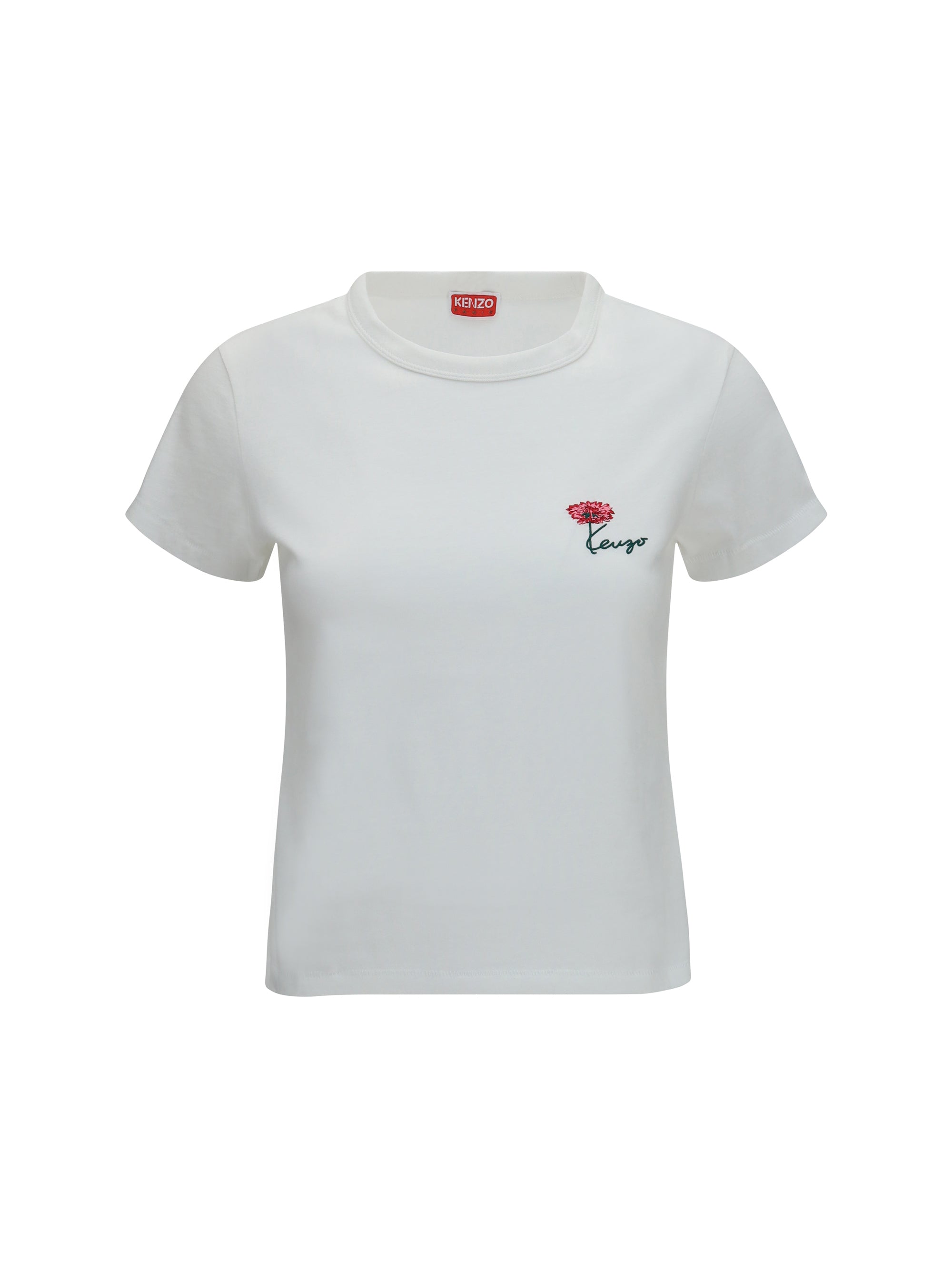 Tulip Embroidered Cotton T-Shirt — White