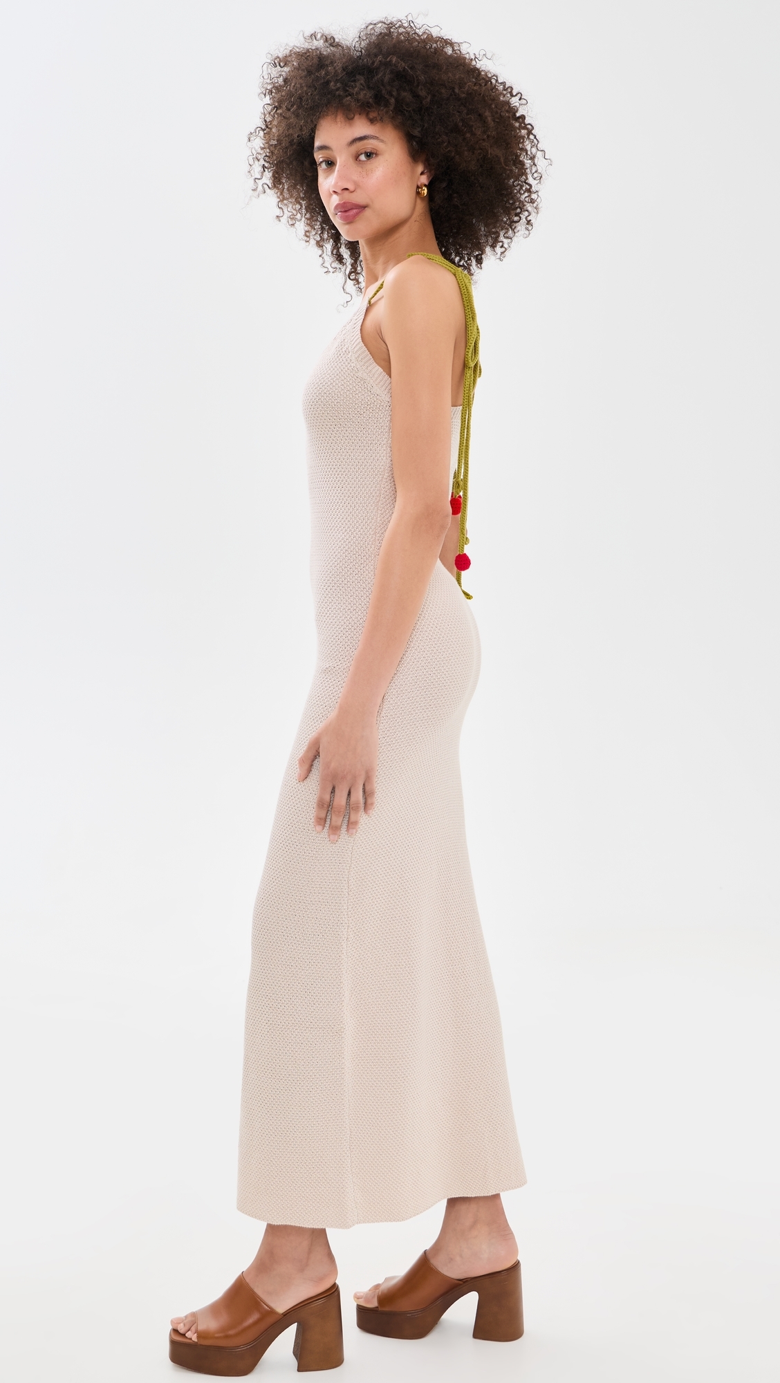 Cherry Strap Cami Midi Dress Cream
