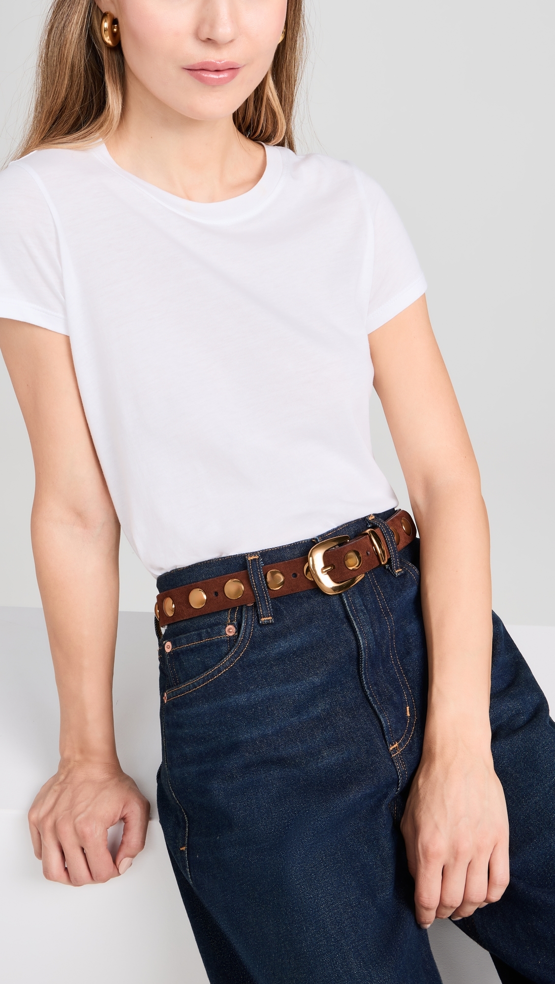 Essentials Western Studded Belt Soft Mahogany
