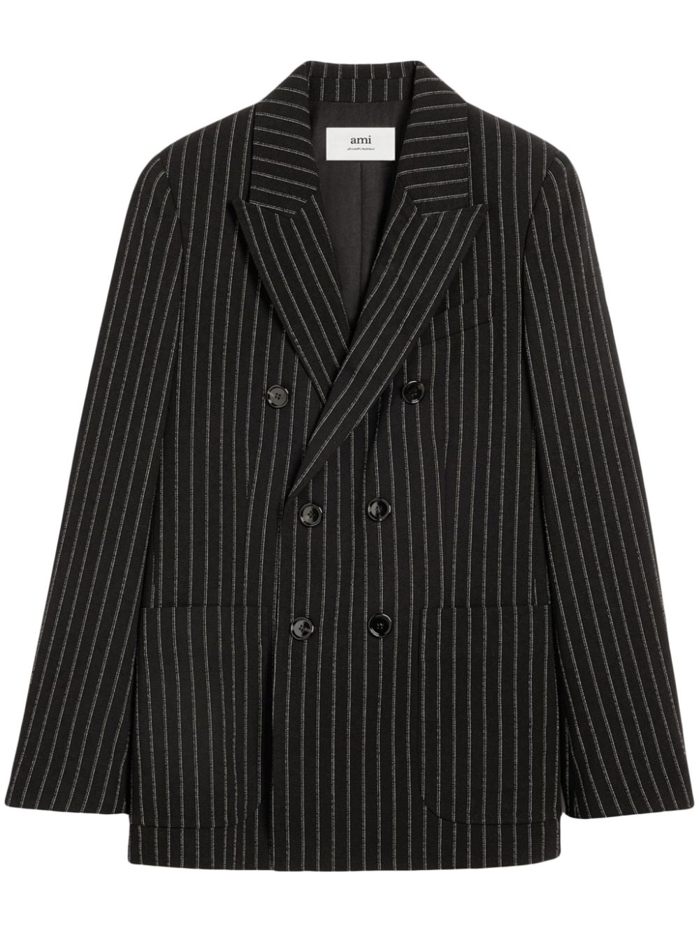 Pinstripe-print double-breasted blazer - Black