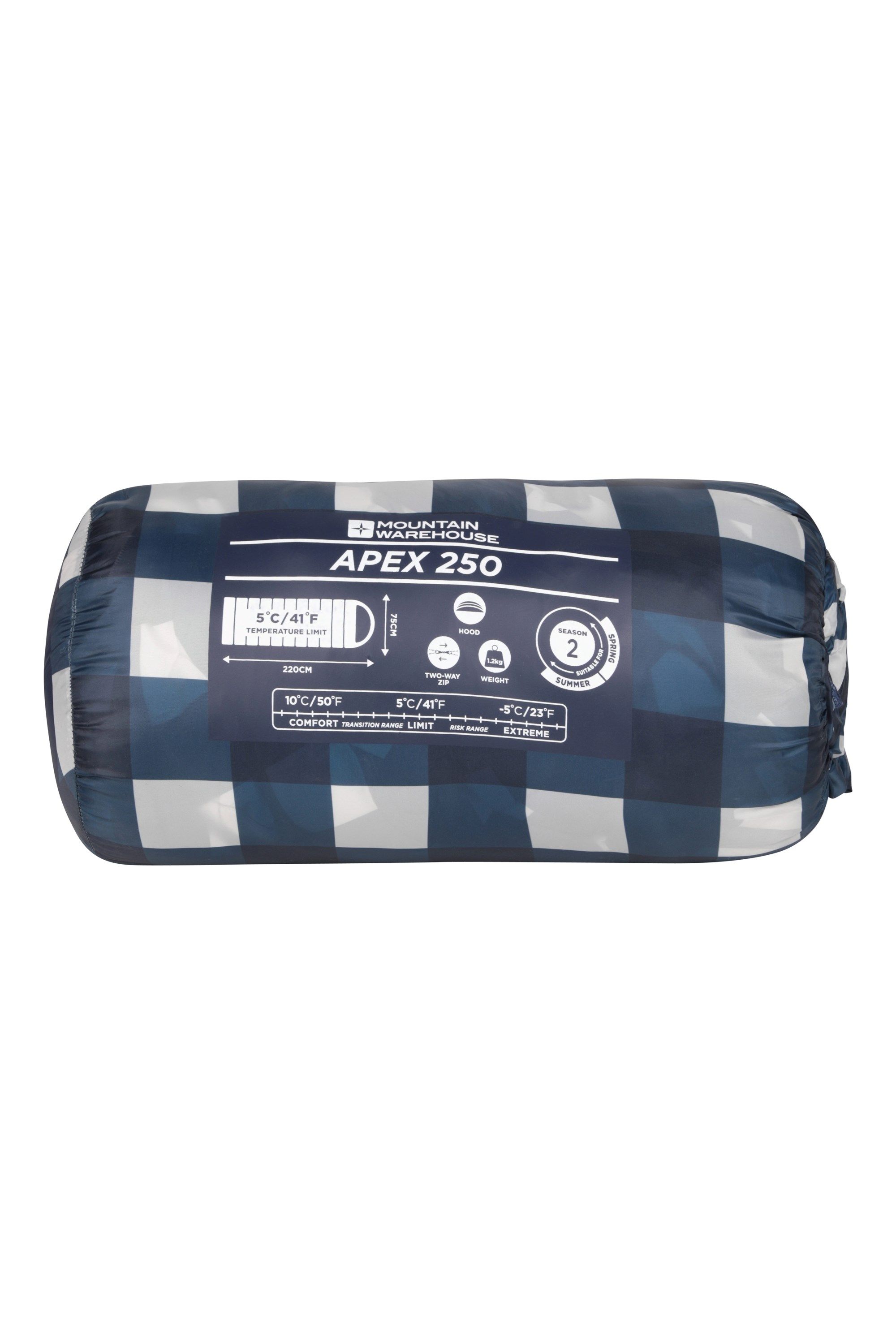 Mountain Warehouse Unisex 'Apex' Summer Camping Travel 250 Square Sleeping Bag in Dark Blue