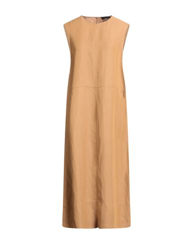 Woman Midi dress Camel Size 6 Viscose, Linen