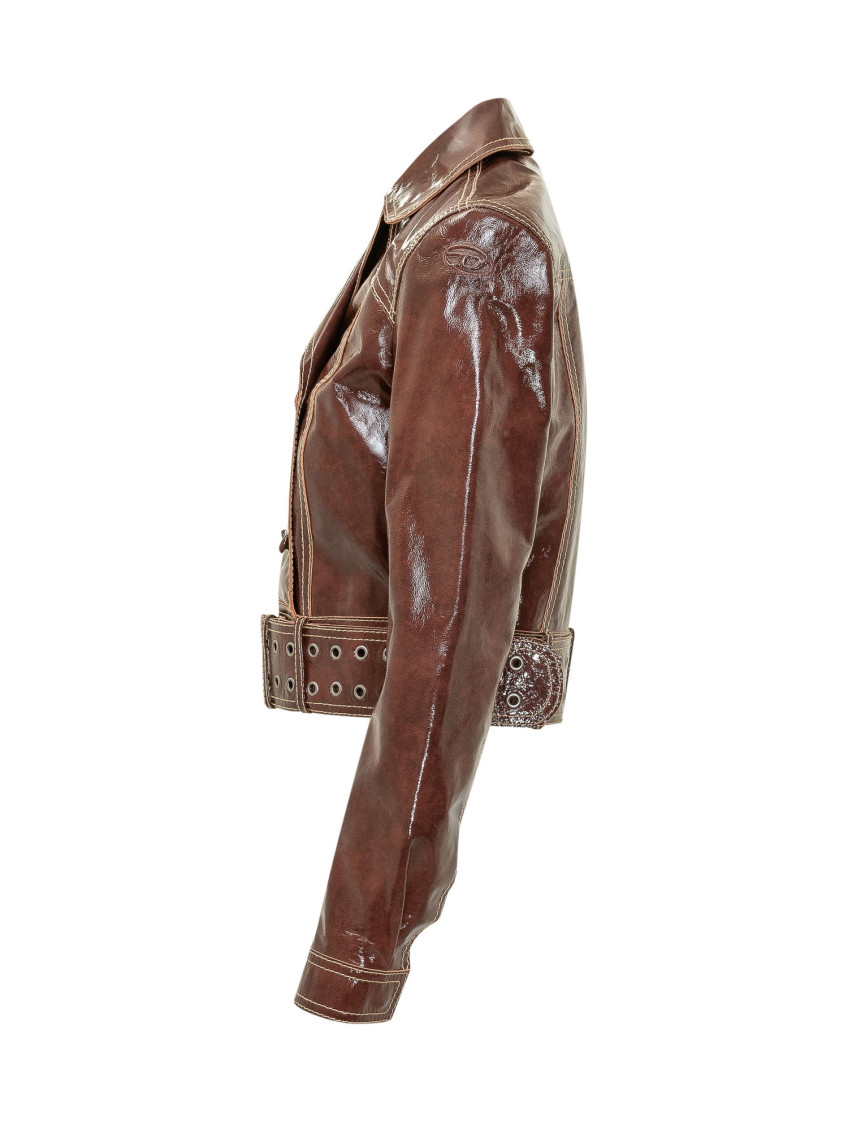 Patent-leather jacket with large belt - Leather jackets - Woman -