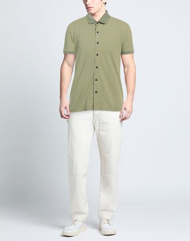 Cashmere Company Man Shirt Military green Size 44 Cotton