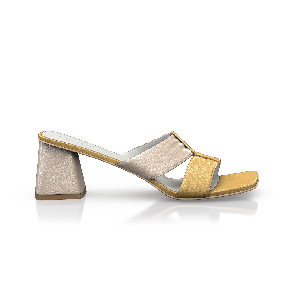 Eckige Pantoletten mit Riemchen Mittlerer Blockabsatz für Damen aus Naturleder Champagner Metallics - Selbst gestalten - GIROTTI