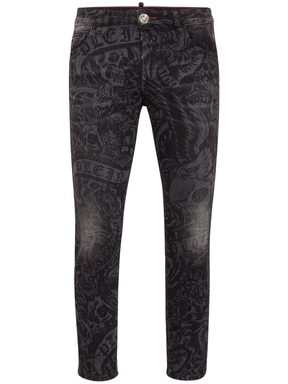 Tattoo-print skinny jeans - Black