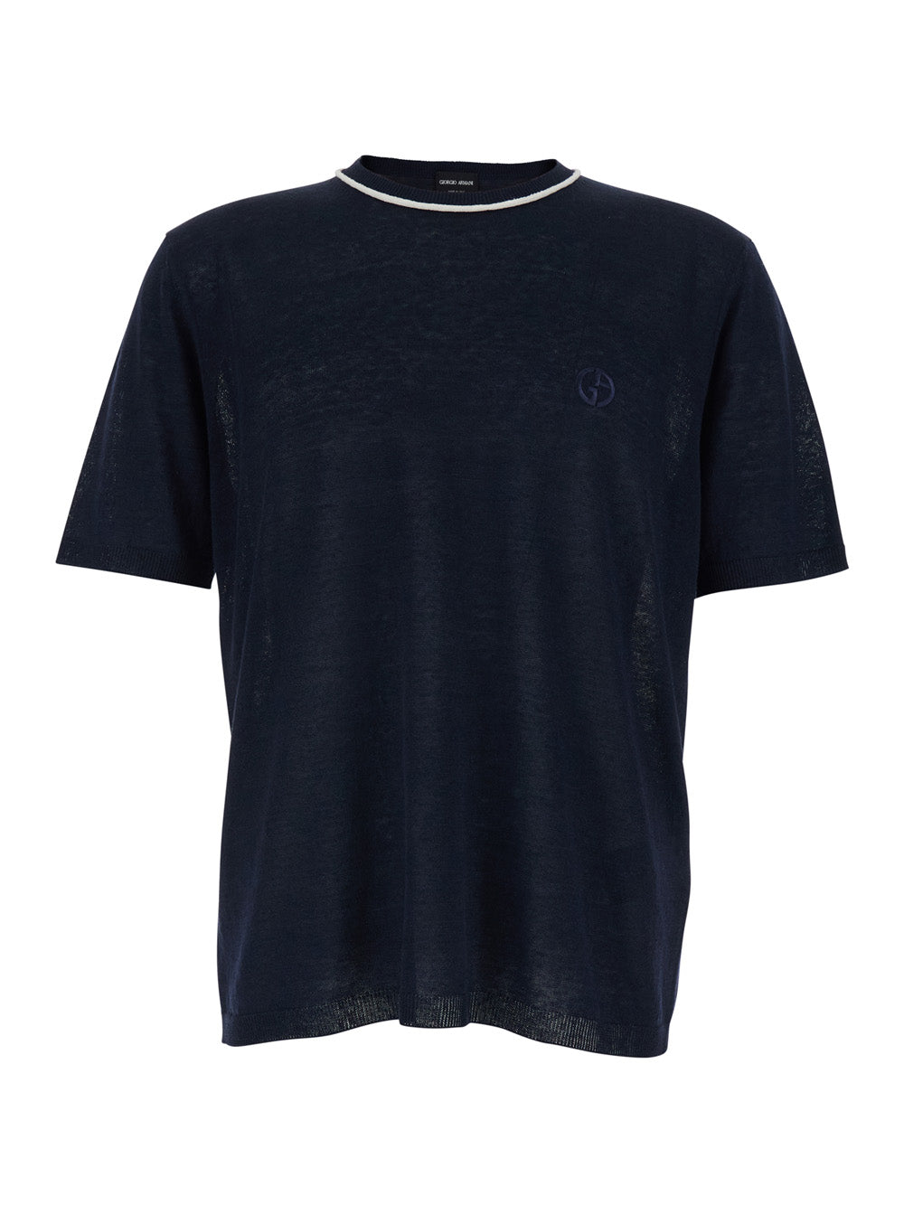 Linen-Silk Crew Neck T-shirt — Navy