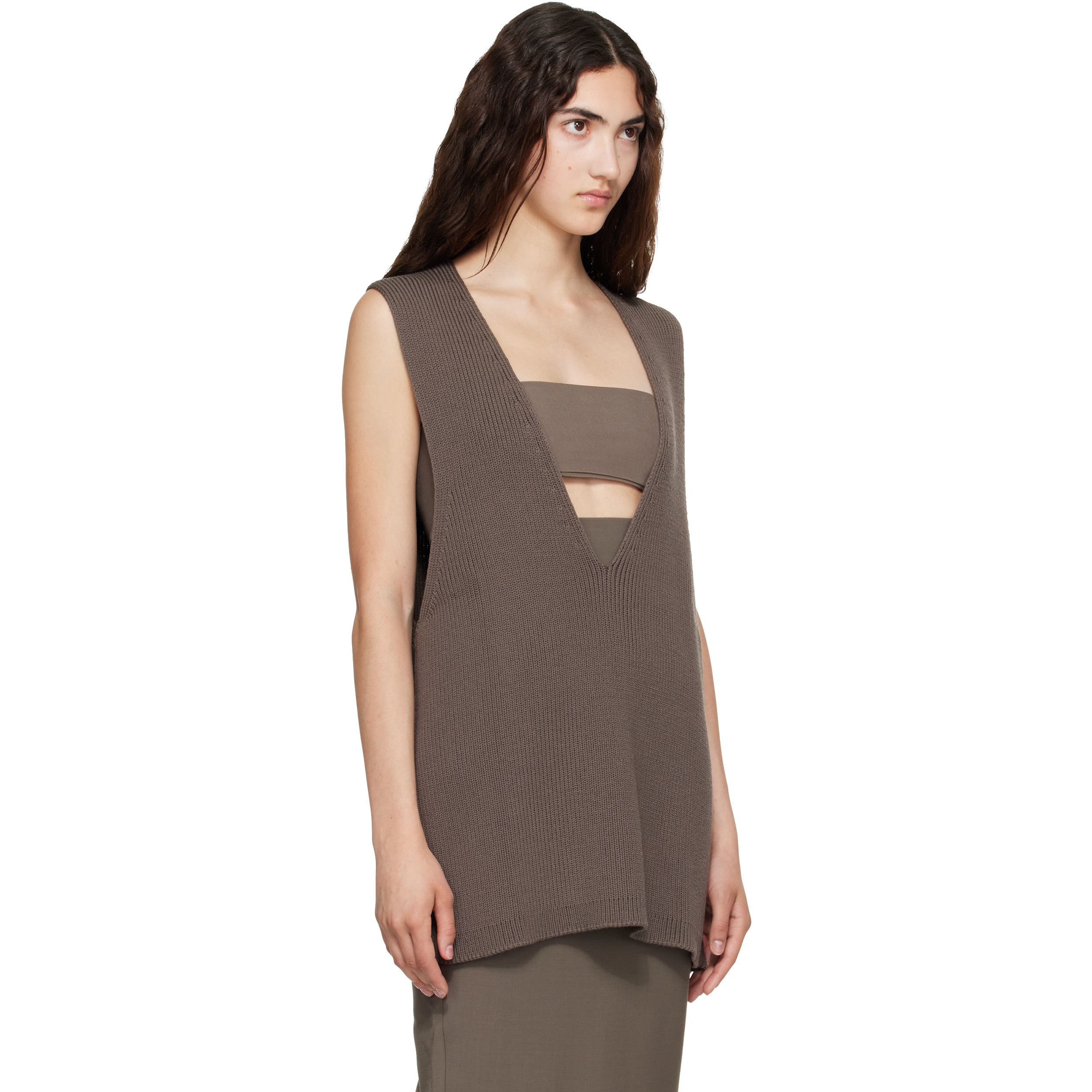 Gray Tower Wool Knit V Neck Vest