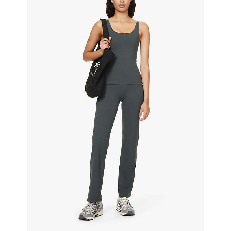 Womens Charcoal Yoga Flared-leg High-rise Stretch-woven Leggings 