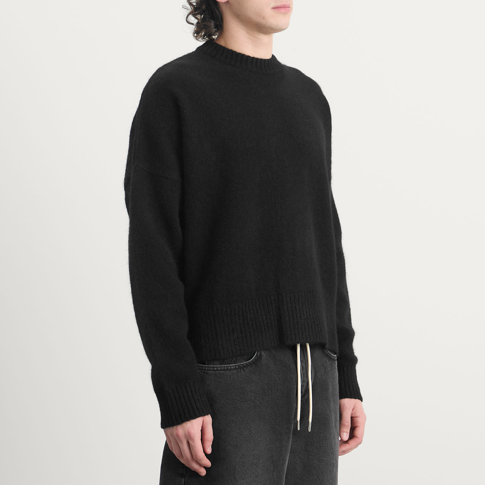 Men's Mohair Knitted Logo Crewneck Black/Ecru