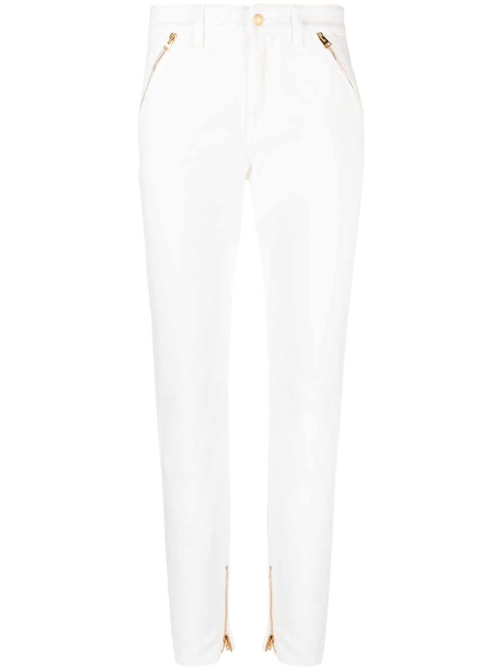 Zip-detail tapered jeans - White