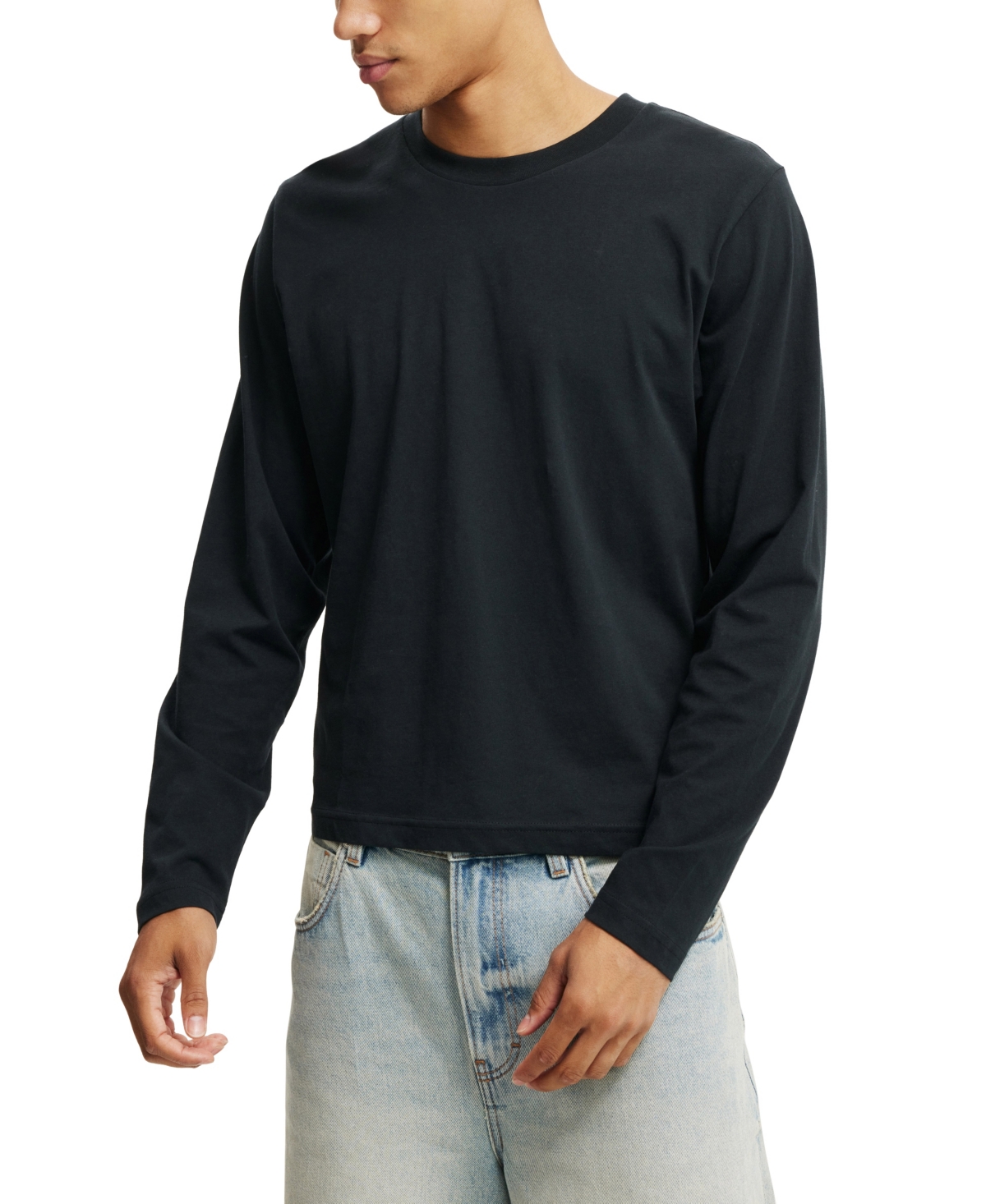 Men's Cropped Fit Long Sleeve T-Shirt - Black