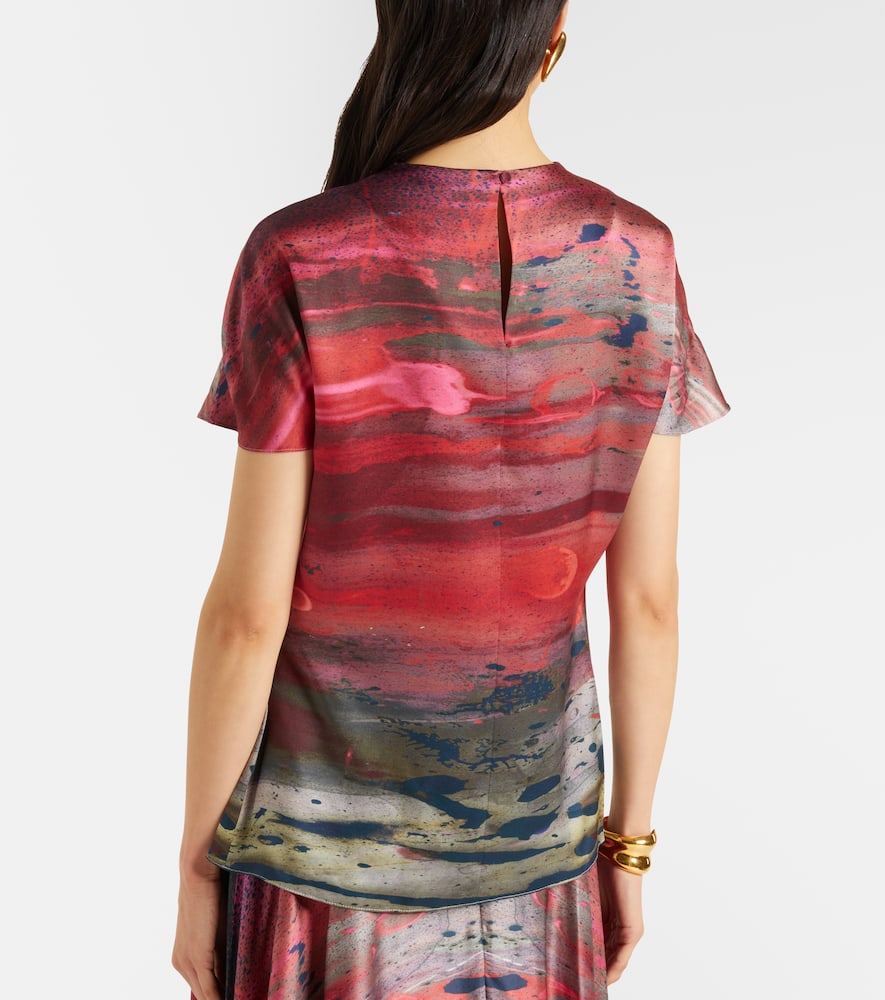 Printed draped silk satin top