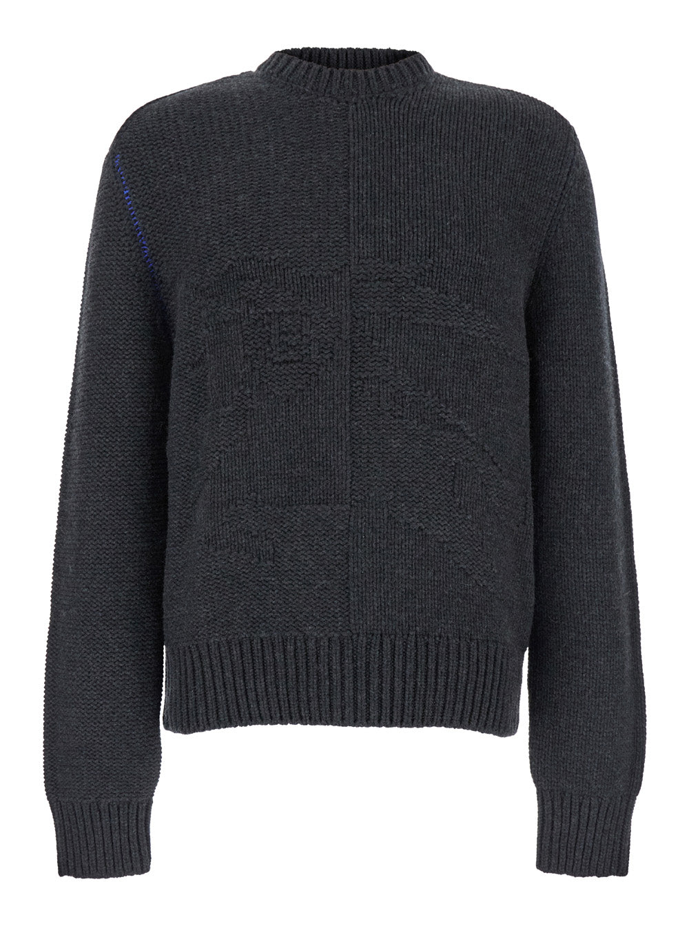 Cashmere with Equestrian Knight Motif Sweater — Gray