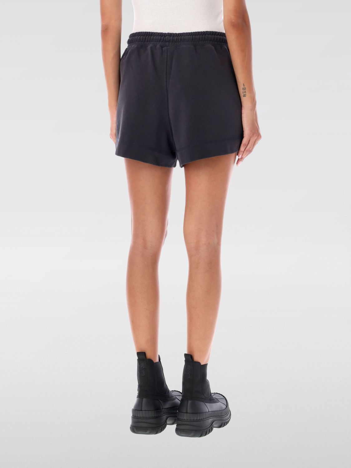 Logo-embroidered organic cotton track shorts - Black